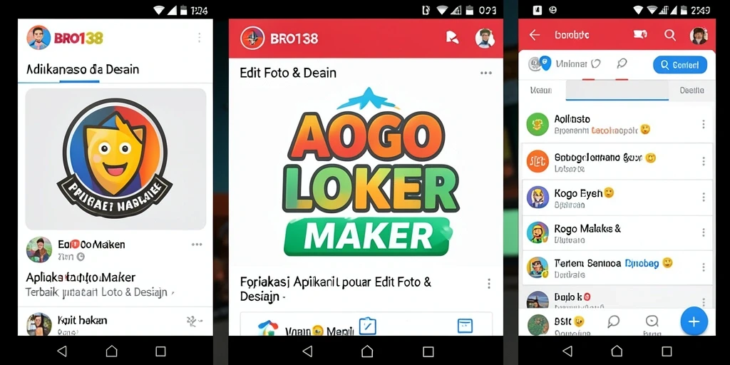 Tampilan antarmuka aplikasi Logo Maker BRO138 yang modern dan intuitif.