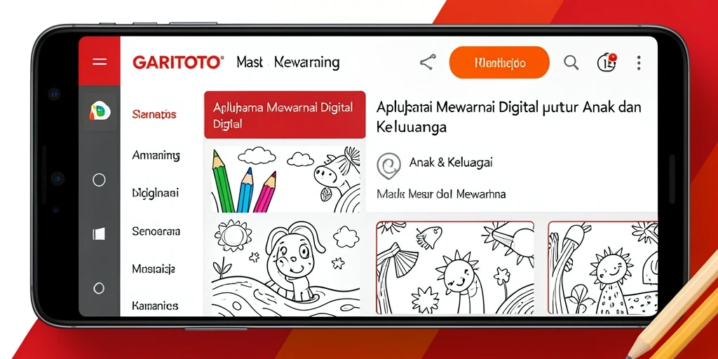 Antarmuka GARITOTO yang ramah anak menunjukkan berbagai pilihan gambar untuk diwarnai.