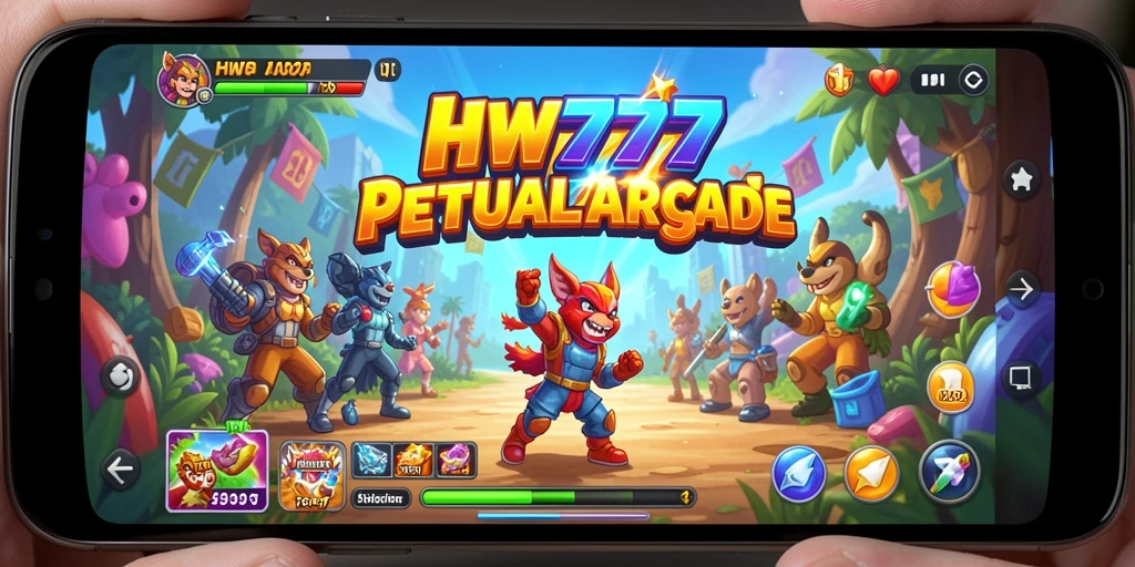 Antarmuka HW777 yang menarik dan penuh warna dalam gameplay Arcade.